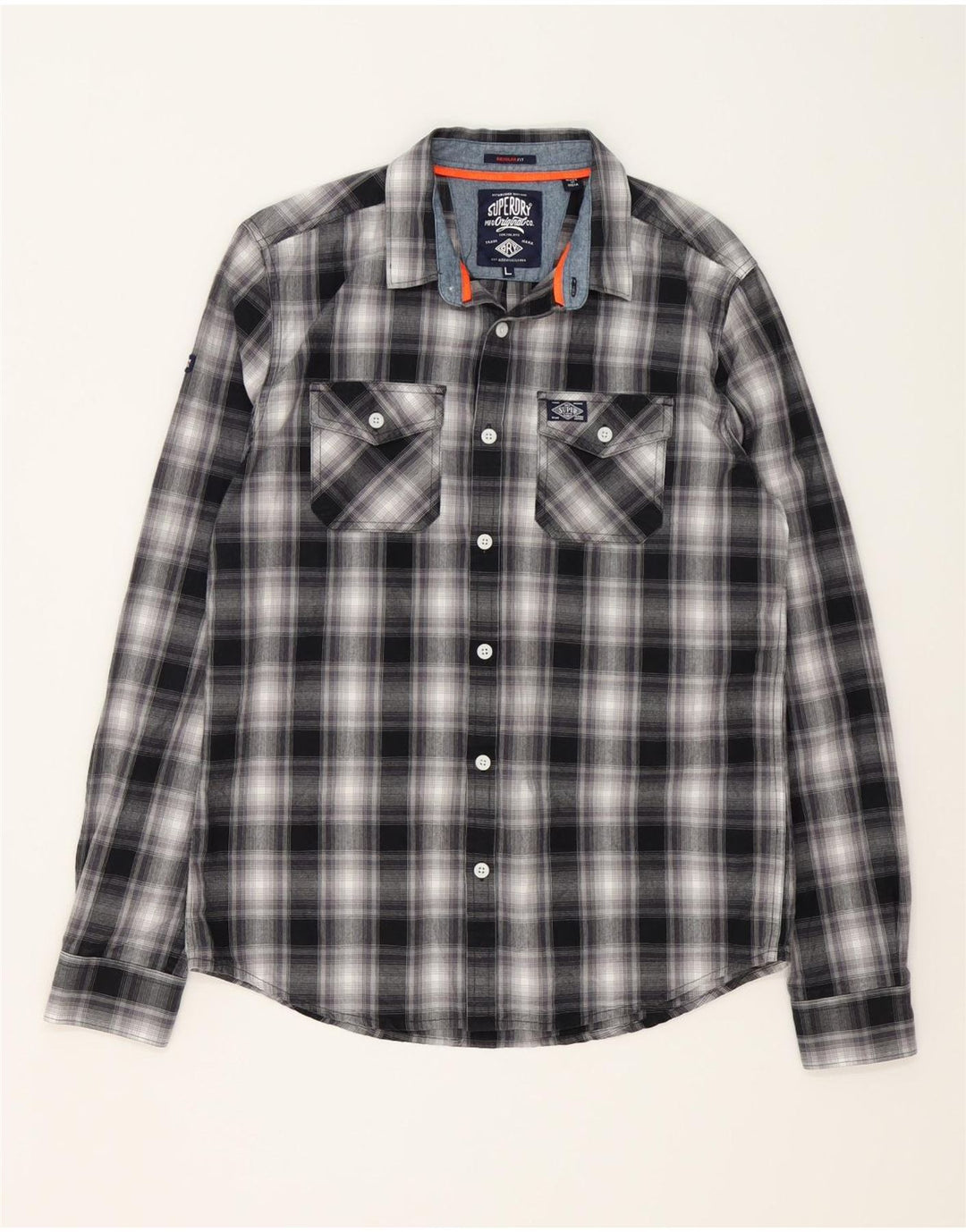 SUPERDRY Mens Shirt Large Black Plaid Cotton