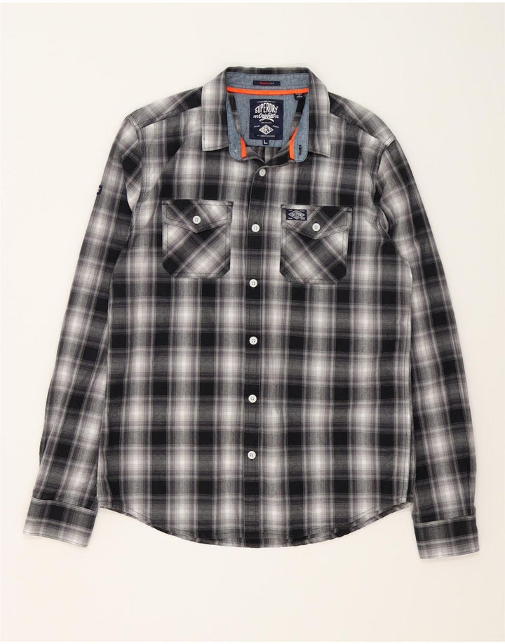 SUPERDRY Mens Shirt Large Black Plaid Cotton