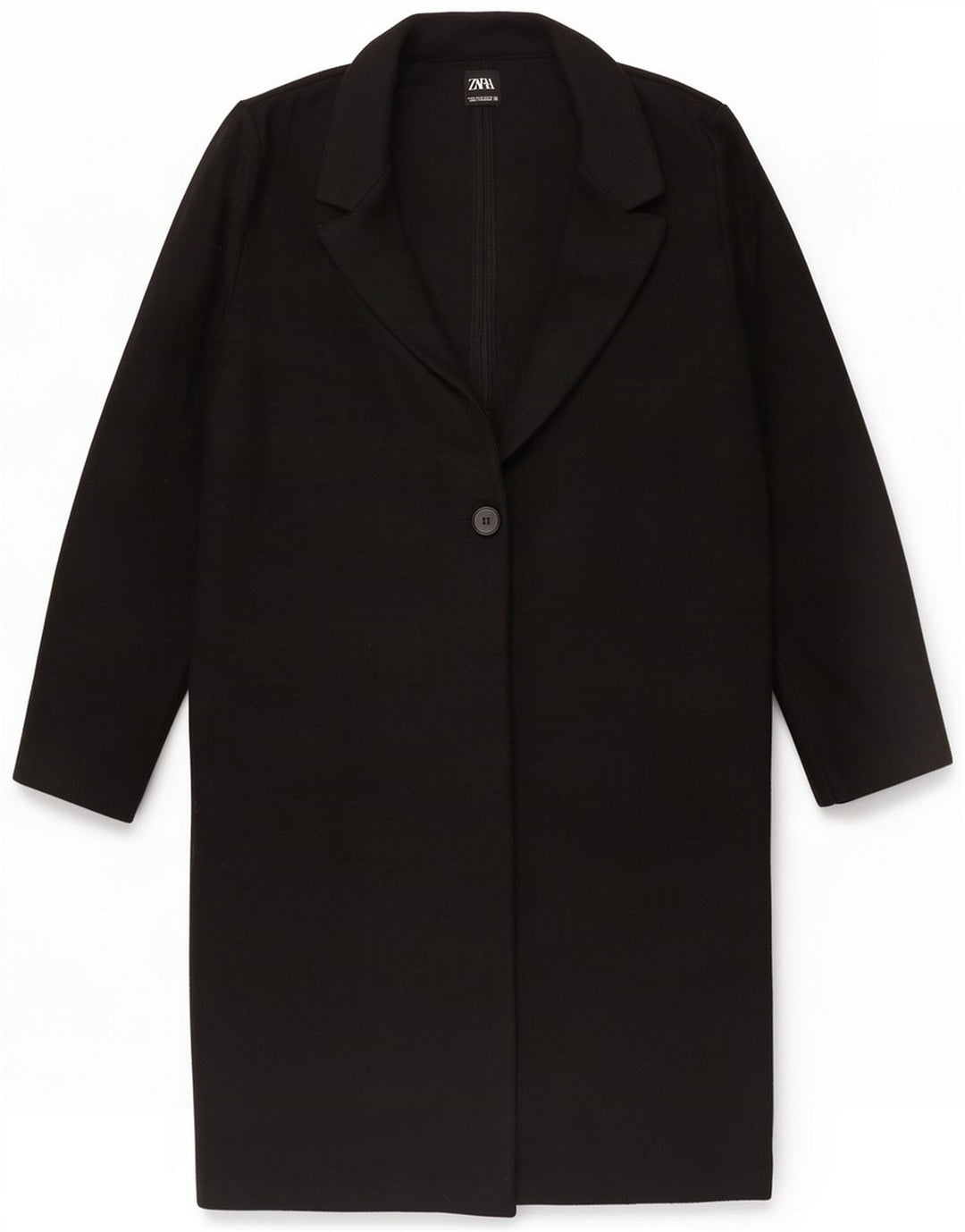 Zara Womens 1 Button Overcoat UK 14 Medium Black Polyester