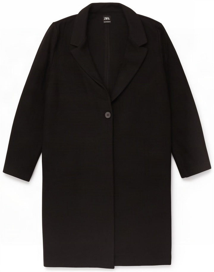 Zara Womens 1 Button Overcoat UK 14 Medium Black Polyester