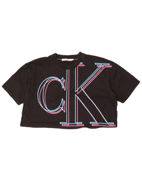 Calvin Klein Womens Crop Oversized Graphic T-Shirt Top UK 18 XL Black