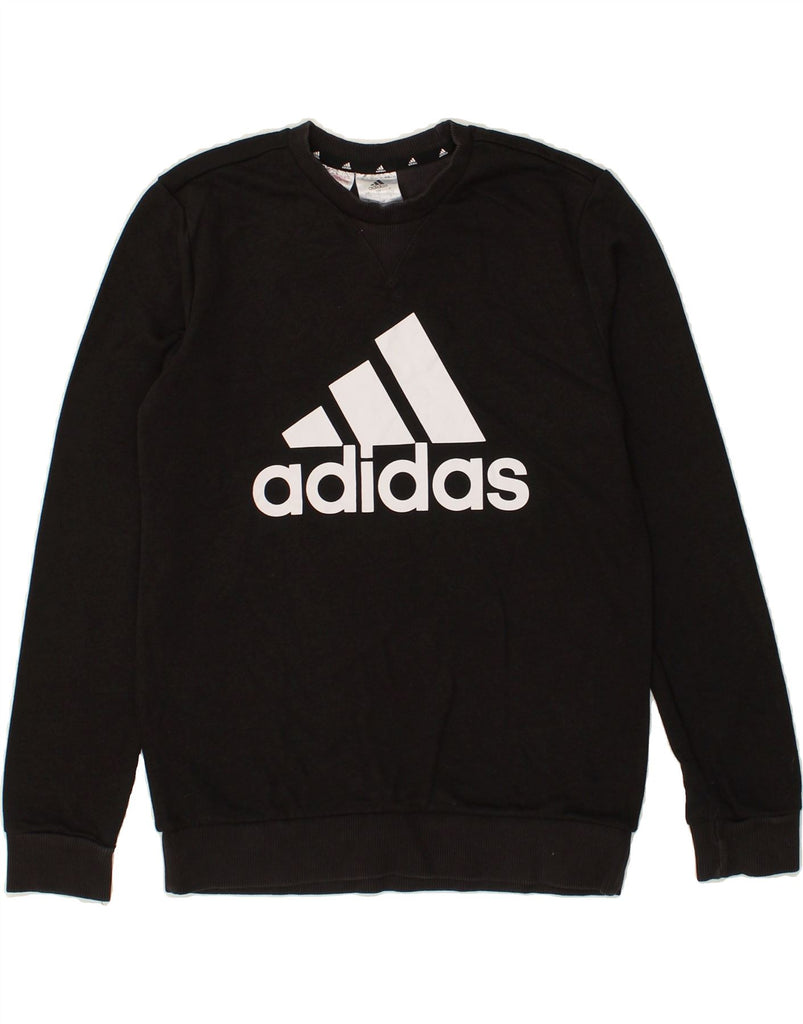 ADIDAS Boys Graphic Sweatshirt Jumper 13-14 Years Large Black Cotton | Vintage Adidas | Thrift | Second-Hand Adidas | Used Clothing | Messina Hembry 