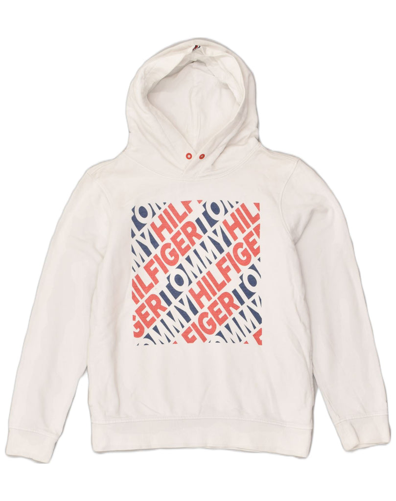 TOMMY HILFIGER Boys Graphic Hoodie Jumper 13-14 Years White Cotton | Vintage Tommy Hilfiger | Thrift | Second-Hand Tommy Hilfiger | Used Clothing | Messina Hembry 