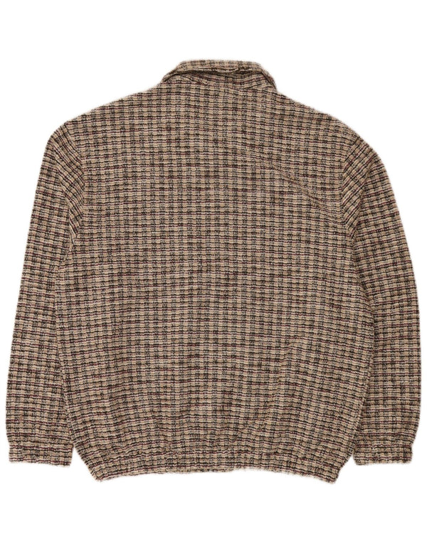 Zara Mens Cardigan Sweater Large Beige Plaid Polyester