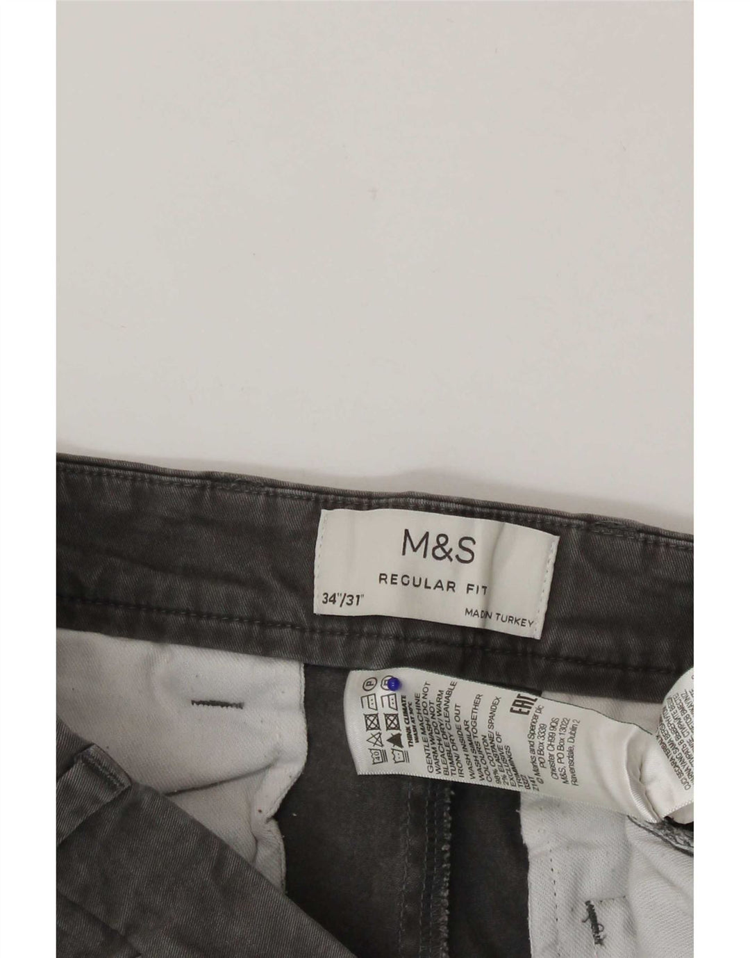 Marks & Spencer Mens Regular Fit Chino Trousers W34 L31 Grey Cotton