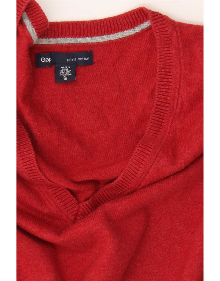 Gap Mens V-Neck Jumper Sweater XL Red Cotton