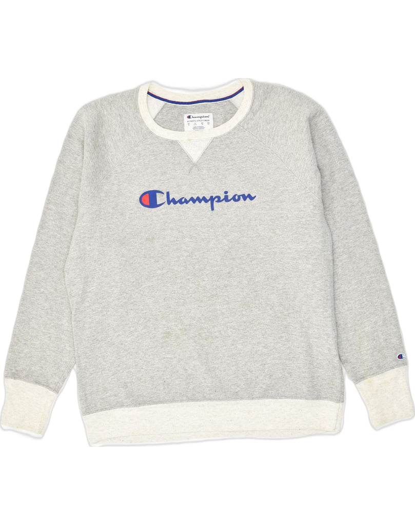 CHAMPION Mens Graphic Sweatshirt Jumper XL Grey Cotton | Vintage Champion | Thrift | Second-Hand Champion | Used Clothing | Messina Hembry 