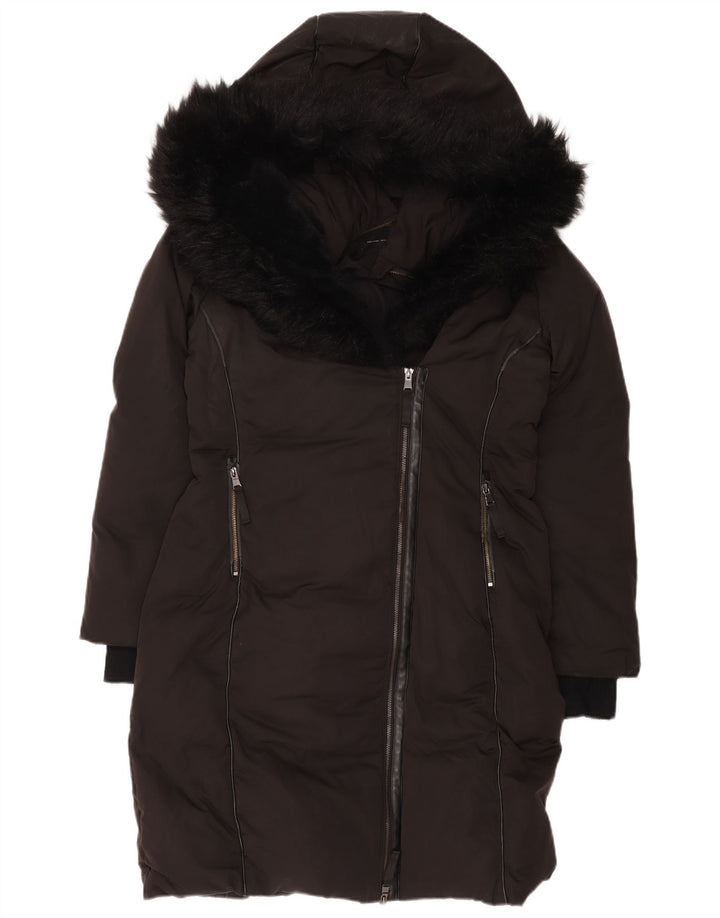 Zara Womens Hooded Padded Coat UK 14 Medium Black Polyester