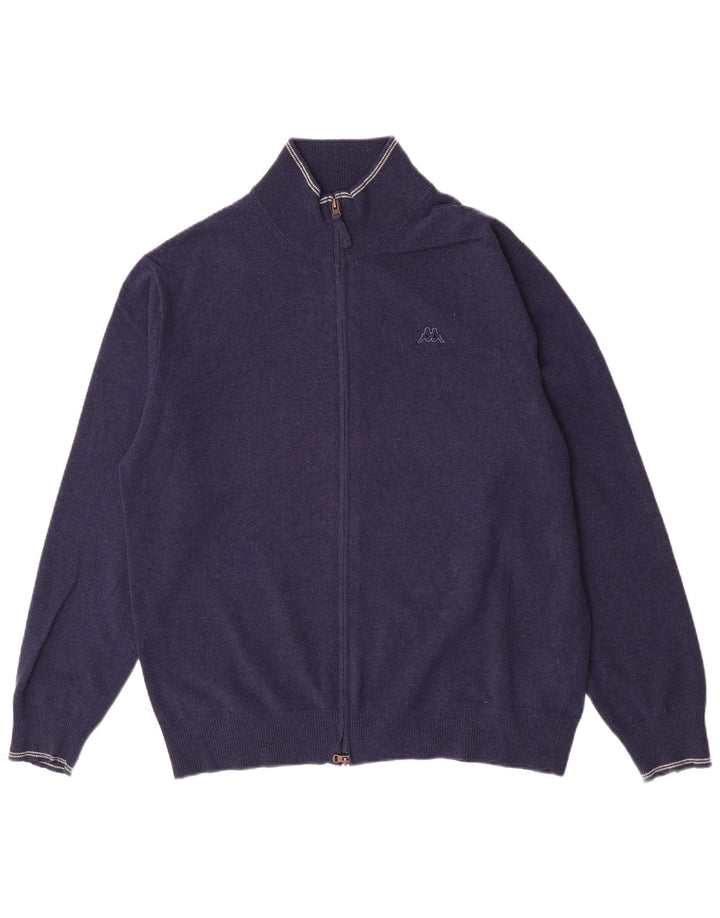 Kappa Mens Cardigan Sweater XL Navy Blue Virgin Wool