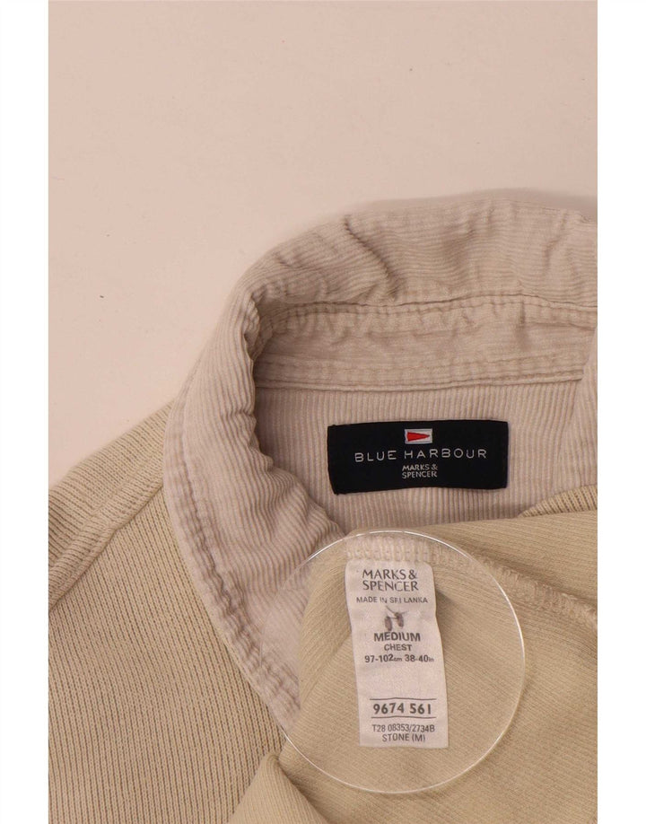 Marks & Spencer Mens Long Sleeve Polo Shirt Medium Beige Cotton