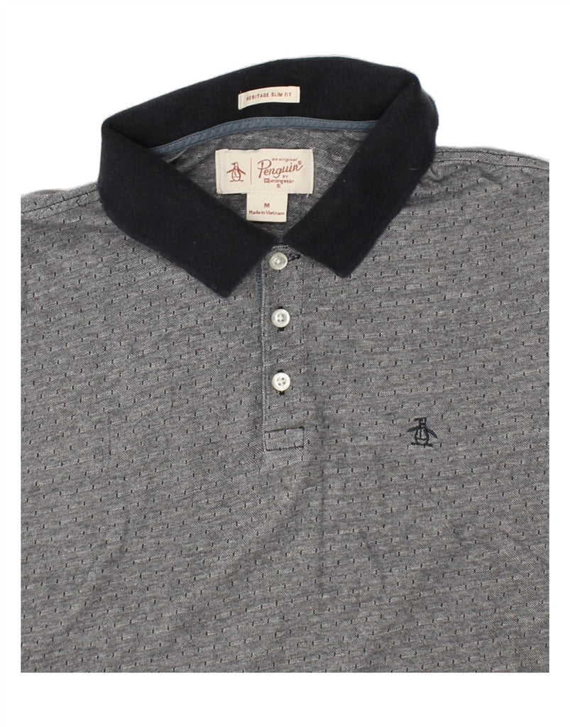 PENGUIN Mens Heritage Slim Fit Polo Shirt Medium Grey Spotted Cotton | Vintage Penguin | Thrift | Second-Hand Penguin | Used Clothing | Messina Hembry 