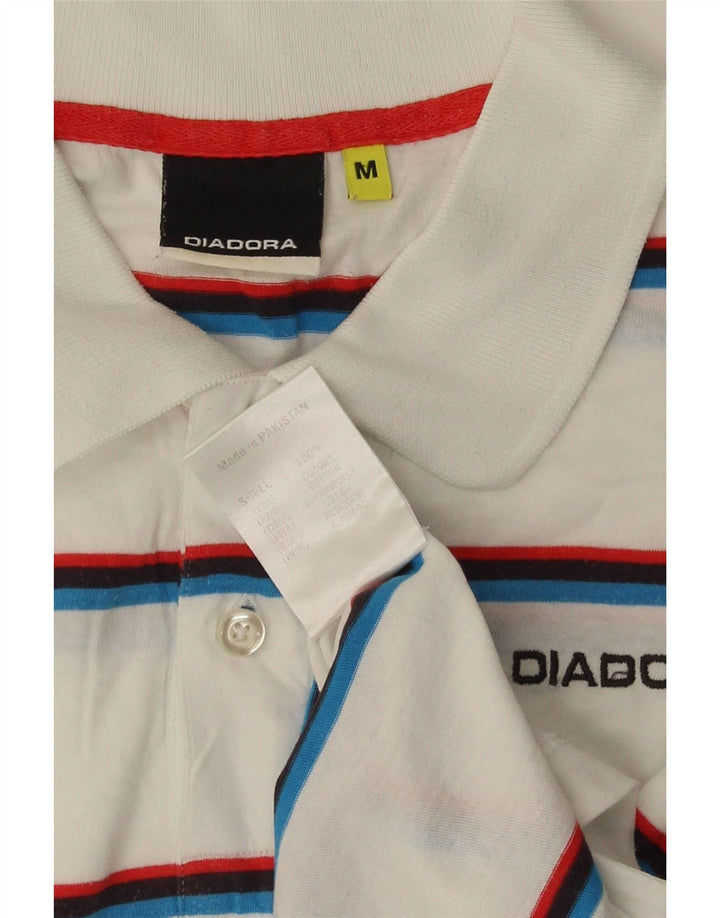 Diadora Mens Polo Shirt Medium White Striped Cotton