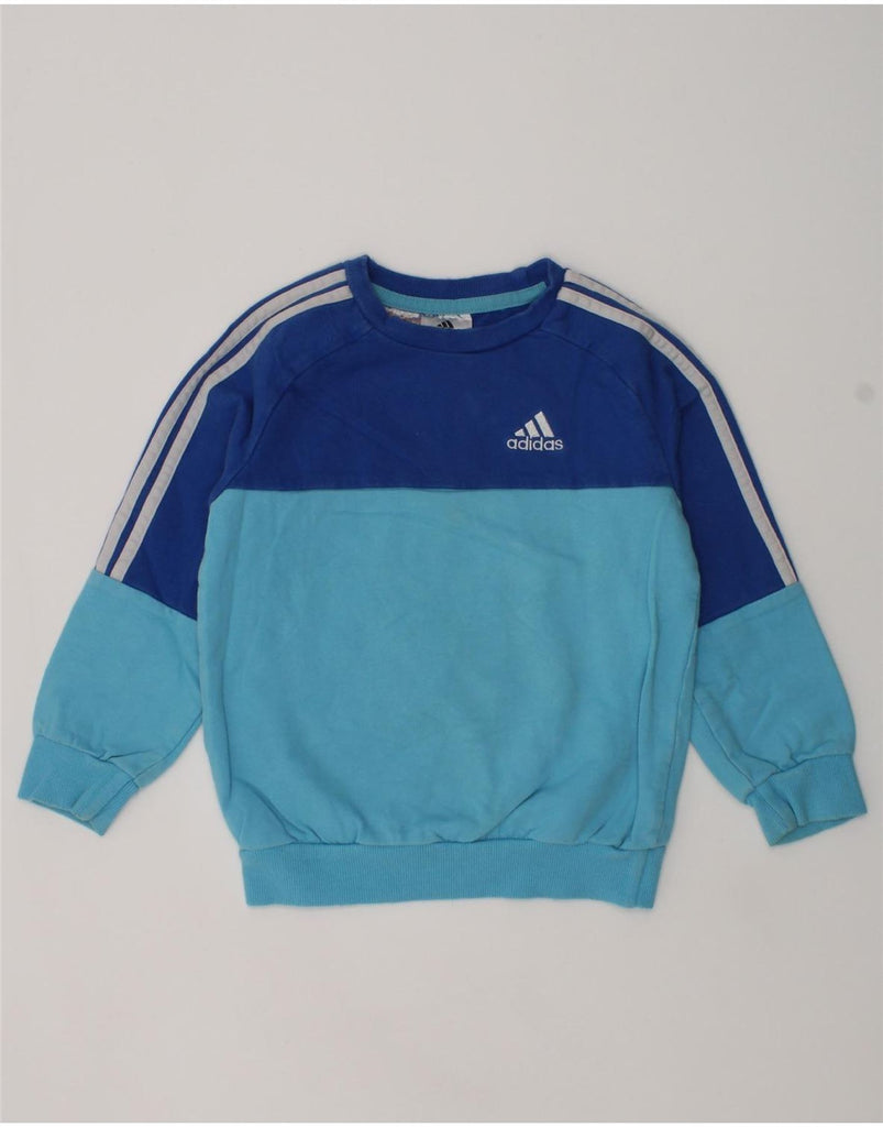 ADIDAS Boys Sweatshirt Jumper 2-3 Years Blue Colourblock Cotton | Vintage Adidas | Thrift | Second-Hand Adidas | Used Clothing | Messina Hembry 