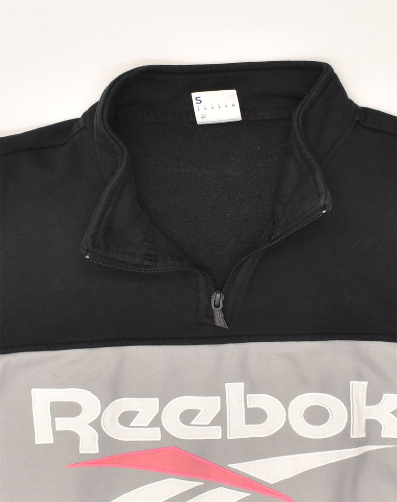 REEBOK Mens Zip Neck Sweatshirt Jumper Small Black Cotton | Vintage Reebok | Thrift | Second-Hand Reebok | Used Clothing | Messina Hembry 