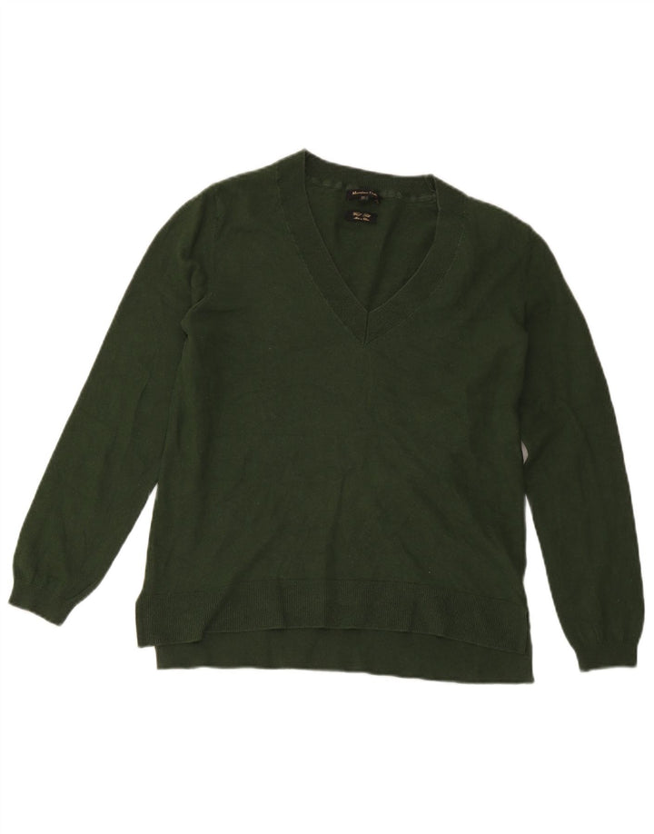 Massimo Dutti Womens V-Neck Jumper Sweater UK 14 Large Green