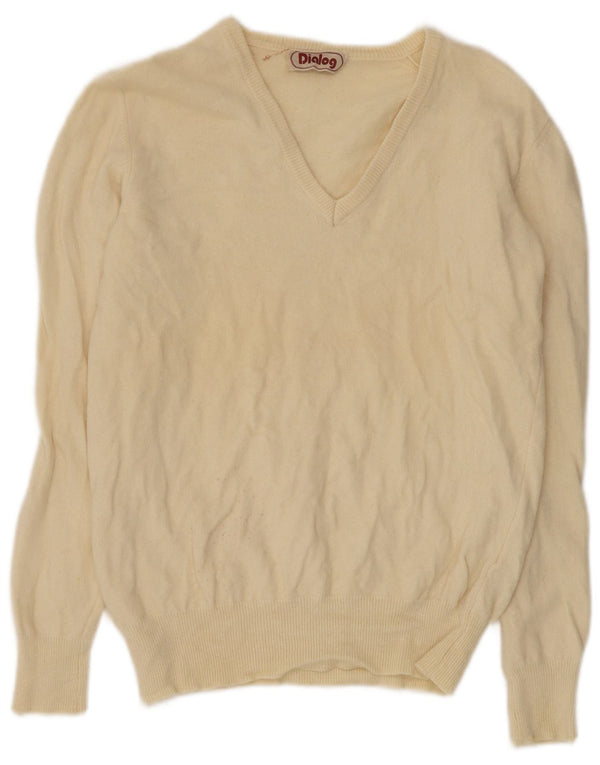 Vintage Womens V-Neck Jumper Sweater IT 50 XL Beige Wool