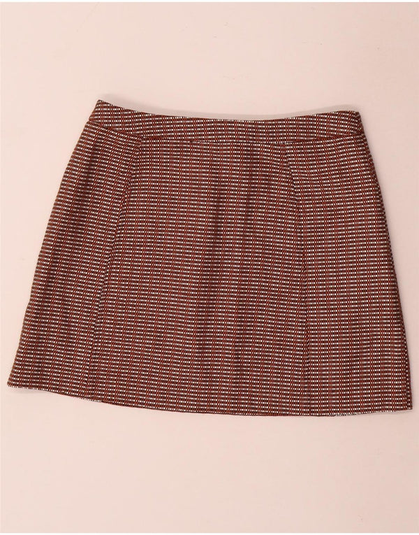TOPSHOP Womens Mini Skirt UK 12 Medium W28 Brown Gingham Cotton