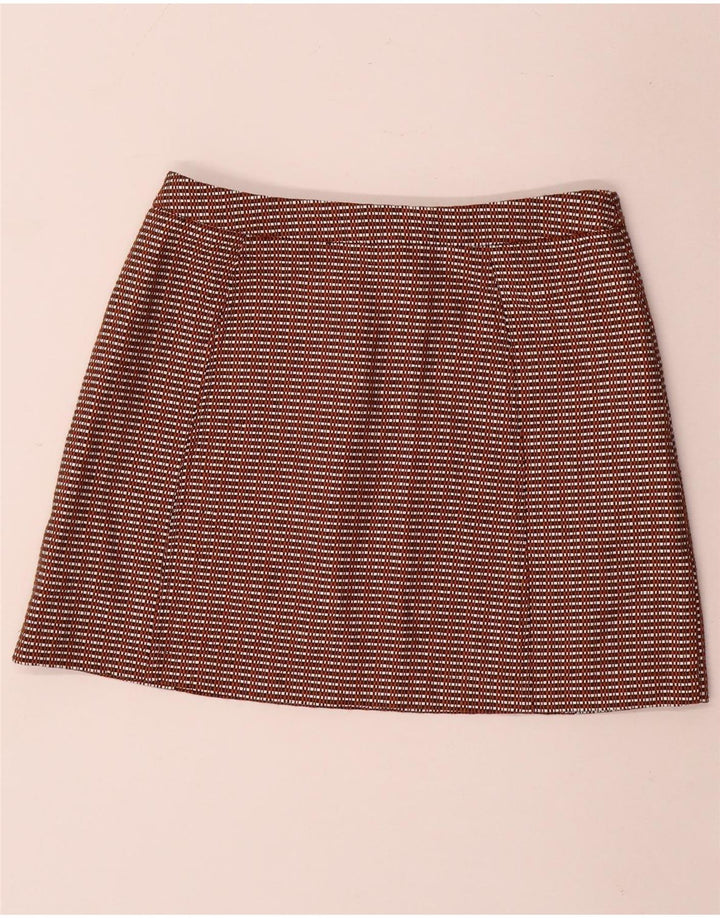 TOPSHOP Womens Mini Skirt UK 12 Medium W28 Brown Gingham Cotton