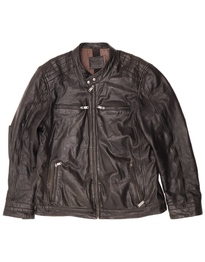 Mustang Mens Leather Racer Jacket UK 44 2XL Black Leather