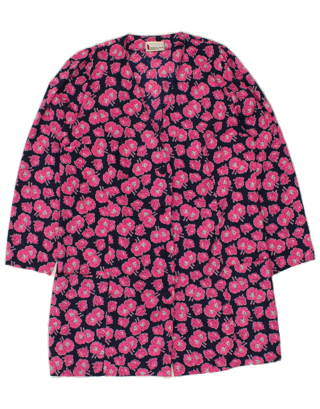 HERMANN LANGE Womens Longline Blazer Jacket UK 16 Large Navy Blue Floral Vintage Hermann Lange and Second-Hand Hermann Lange from Messina Hembry 