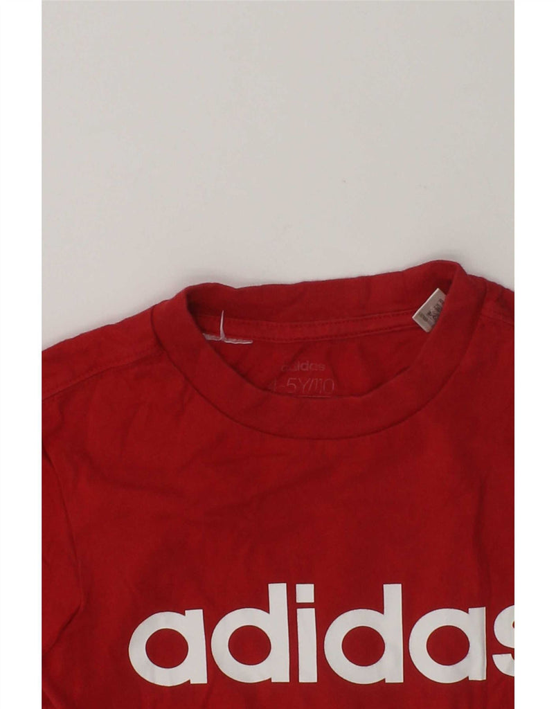 ADIDAS Boys Graphic T-Shirt Top 4-5 Years Red Colourblock Cotton Vintage Adidas and Second-Hand Adidas from Messina Hembry 