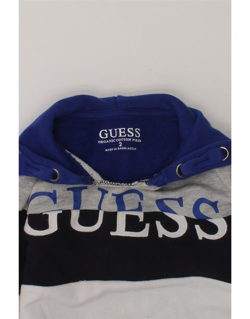 GUESS Baby Boys Graphic Hoodie Jumper 18-24 Months Navy Blue Colourblock | Vintage Guess | Thrift | Second-Hand Guess | Used Clothing | Messina Hembry 