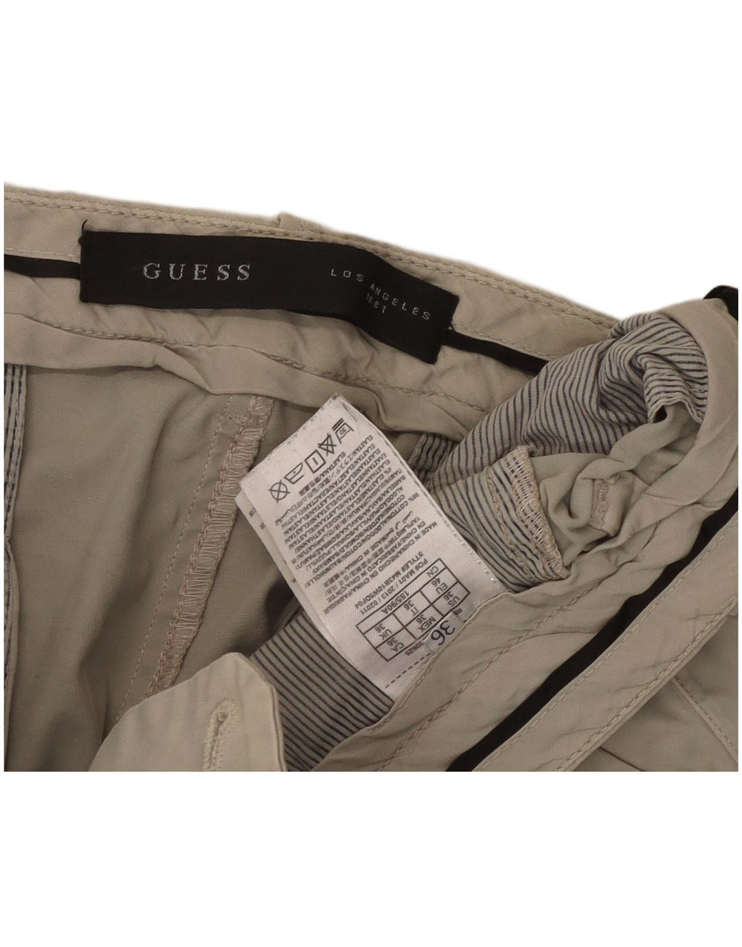 GUESS Mens Slim Chino Trousers W36 L33 Beige Cotton
