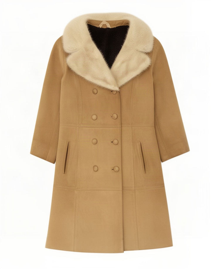 Vintage Womens Shearling Coat UK 14 Medium Beige Leather