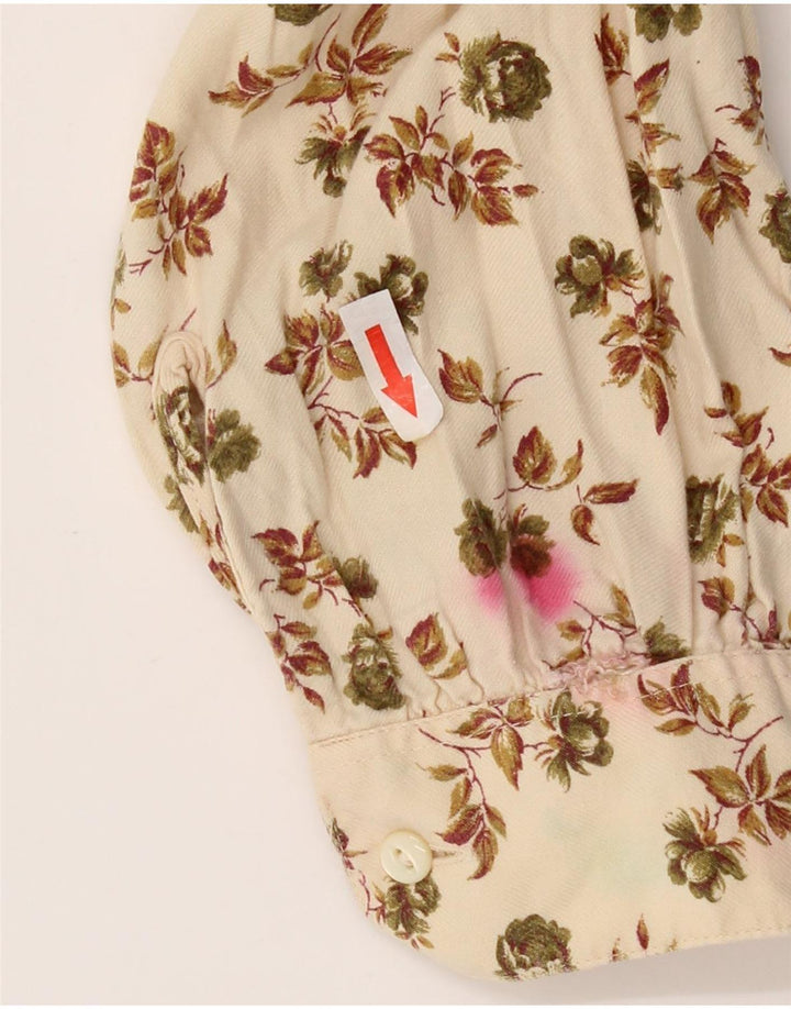 Benetton Womens Shirt UK 14 Medium Beige Floral Viscose