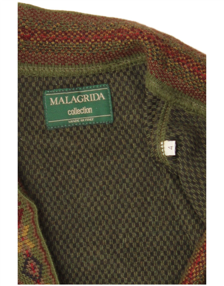 Malagrida Mens Cardigan Sweater Large Khaki Fair Isle Wool