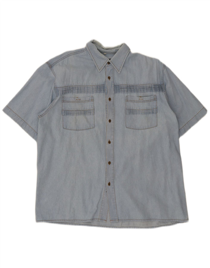 Duty Free Mens Short Sleeve Denim Shirt Large Blue Cotton
