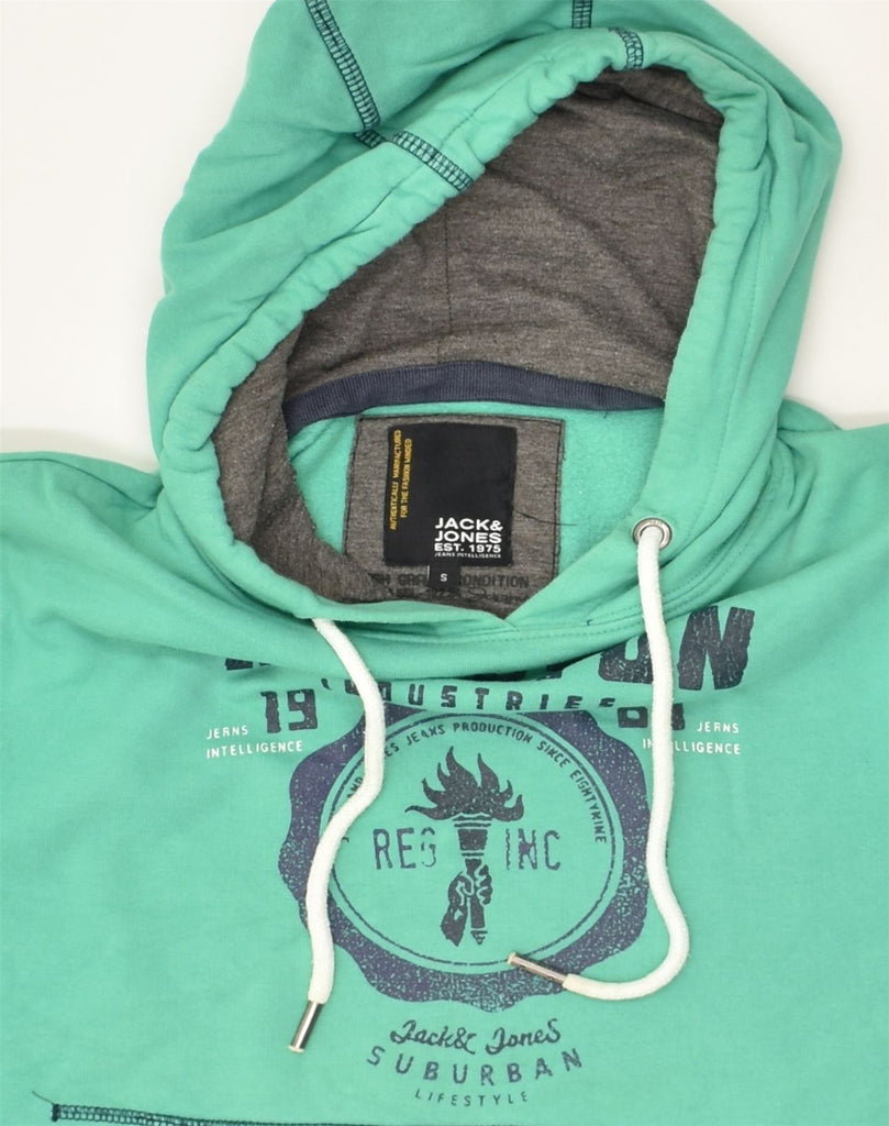 JACK & JONES Mens Graphic Hoodie Jumper Small Green Cotton | Vintage Jack & Jones | Thrift | Second-Hand Jack & Jones | Used Clothing | Messina Hembry 