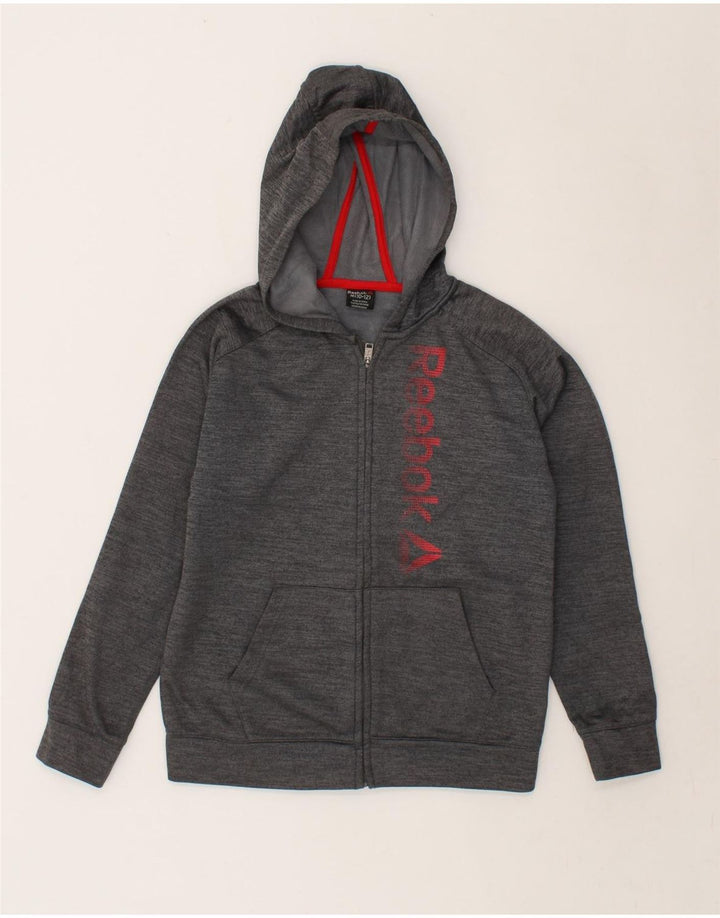 REEBOK Boys Zip Hoodie Sweater 10-11 Years Medium Grey Polyester Vintage Reebok and Second-Hand Reebok from Messina Hembry 