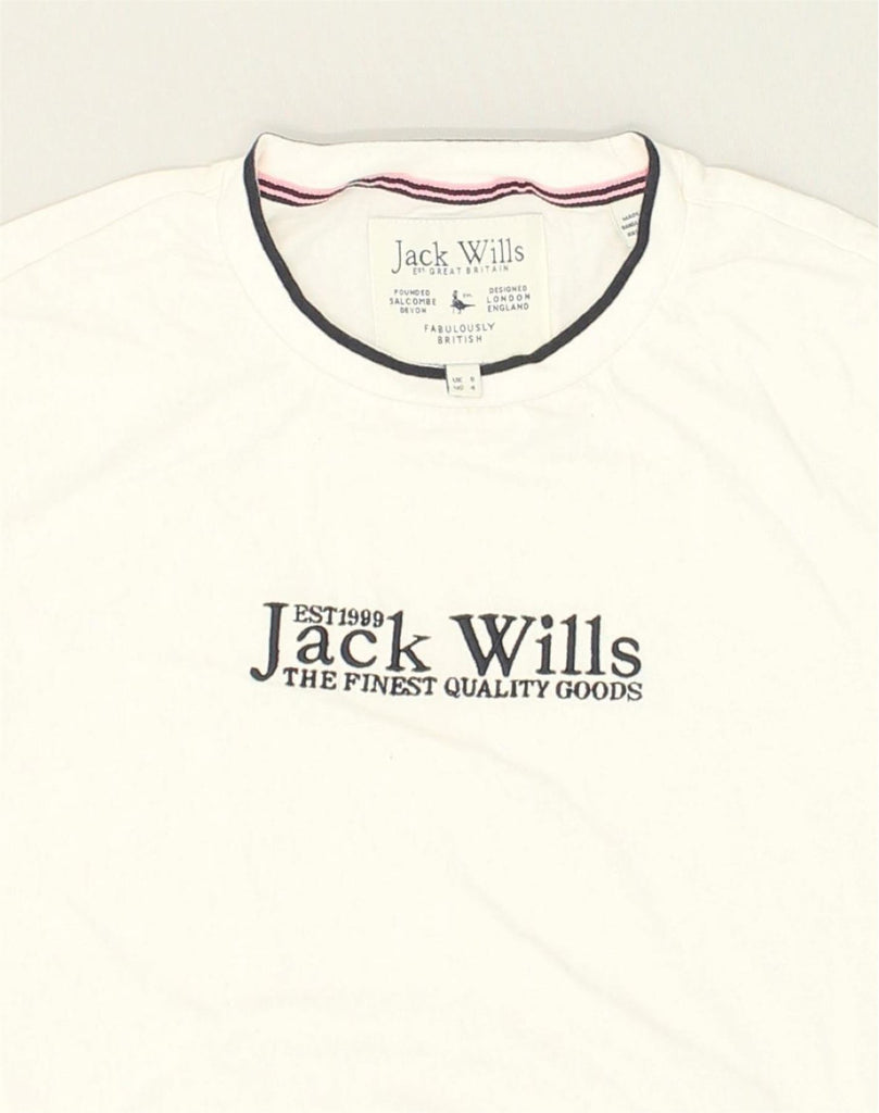 JACK WILLS Womens Graphic T-Shirt Top UK 8 Small White Cotton | Vintage Jack Wills | Thrift | Second-Hand Jack Wills | Used Clothing | Messina Hembry 