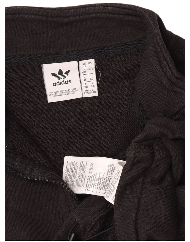 Adidas Womens Crop Zip Neck Sweatshirt Jumper UK 12 Medium Black Cotton