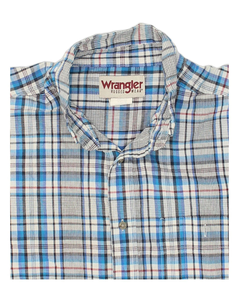 WRANGLER Mens Short Sleeve Shirt XL Blue Check Cotton | Vintage Wrangler | Thrift | Second-Hand Wrangler | Used Clothing | Messina Hembry 
