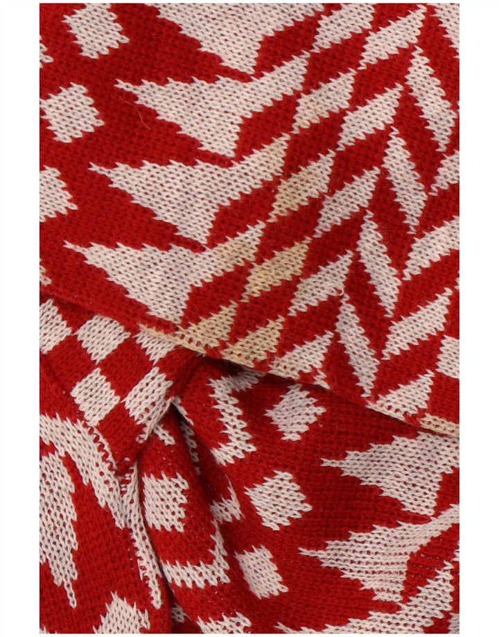 C & A Mens Crew Neck Jumper Sweater Large Red Geometric Acrylic