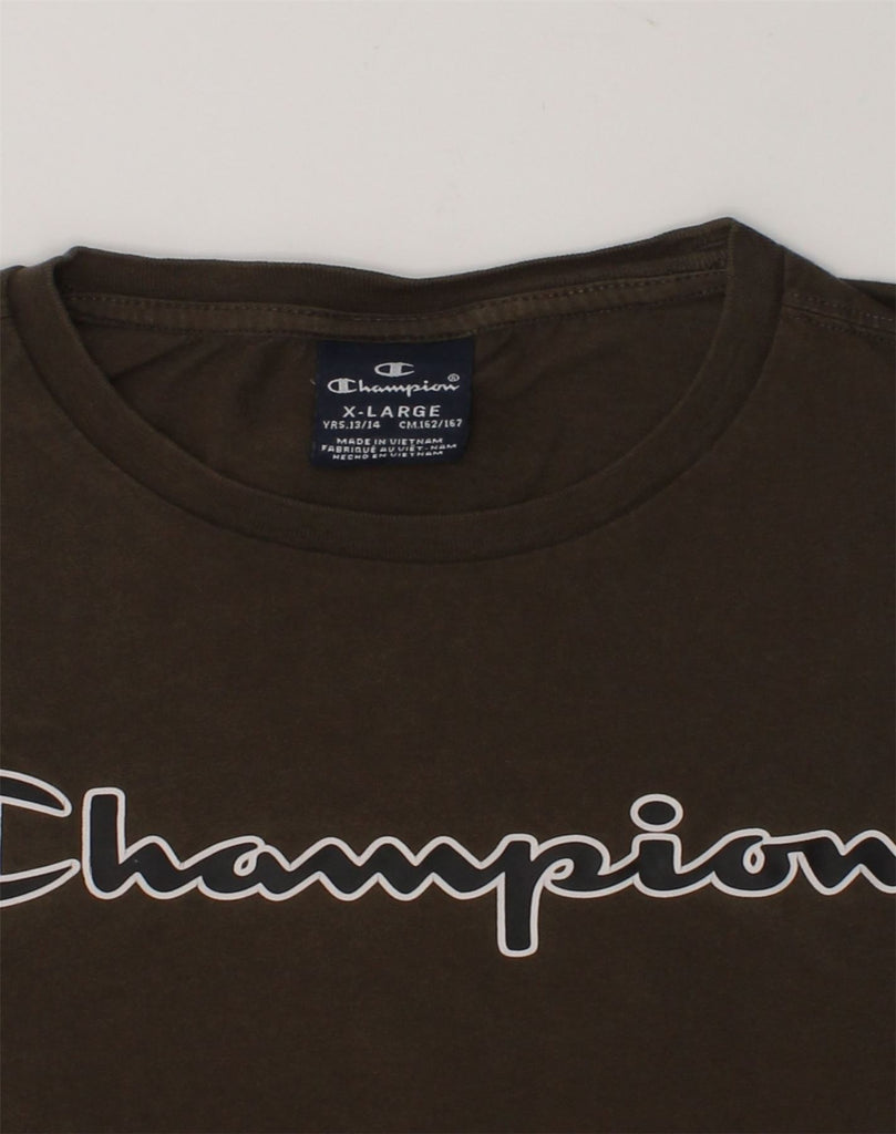 CHAMPION Boys Graphic T-Shirt Top 13-14 Years XL Brown | Vintage Champion | Thrift | Second-Hand Champion | Used Clothing | Messina Hembry 