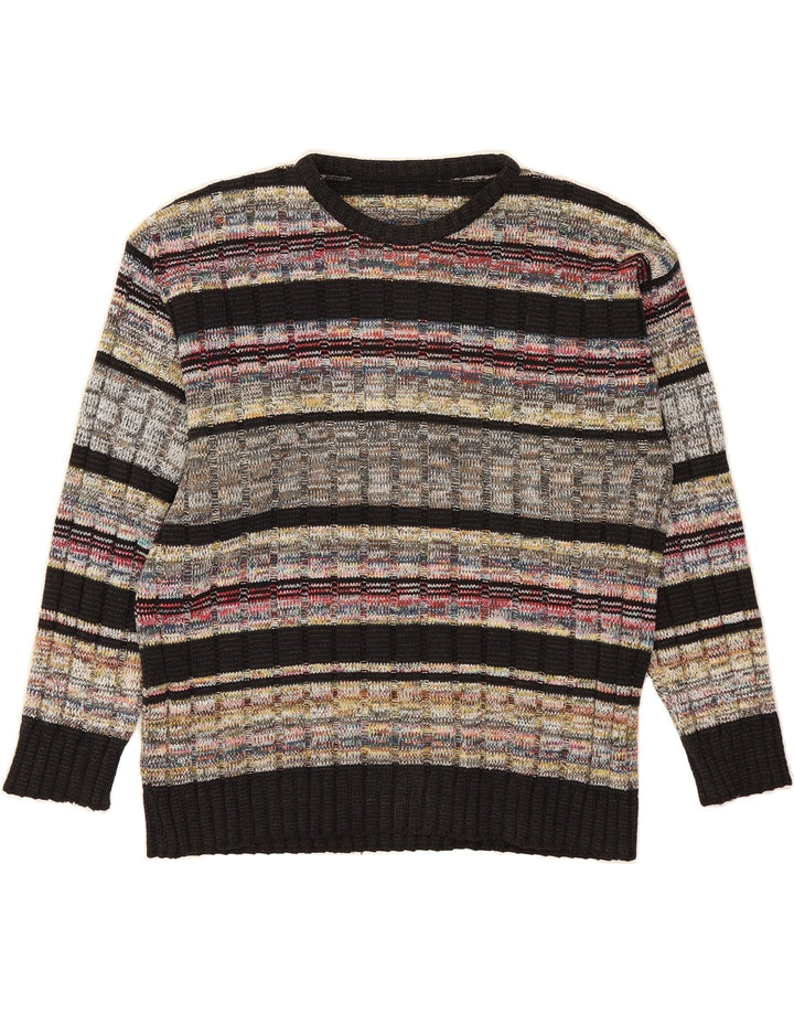 VINTAGE Mens Crew Neck Jumper Sweater Large Multicoloured Striped Vintage Vintage and Second-Hand Vintage from Messina Hembry 