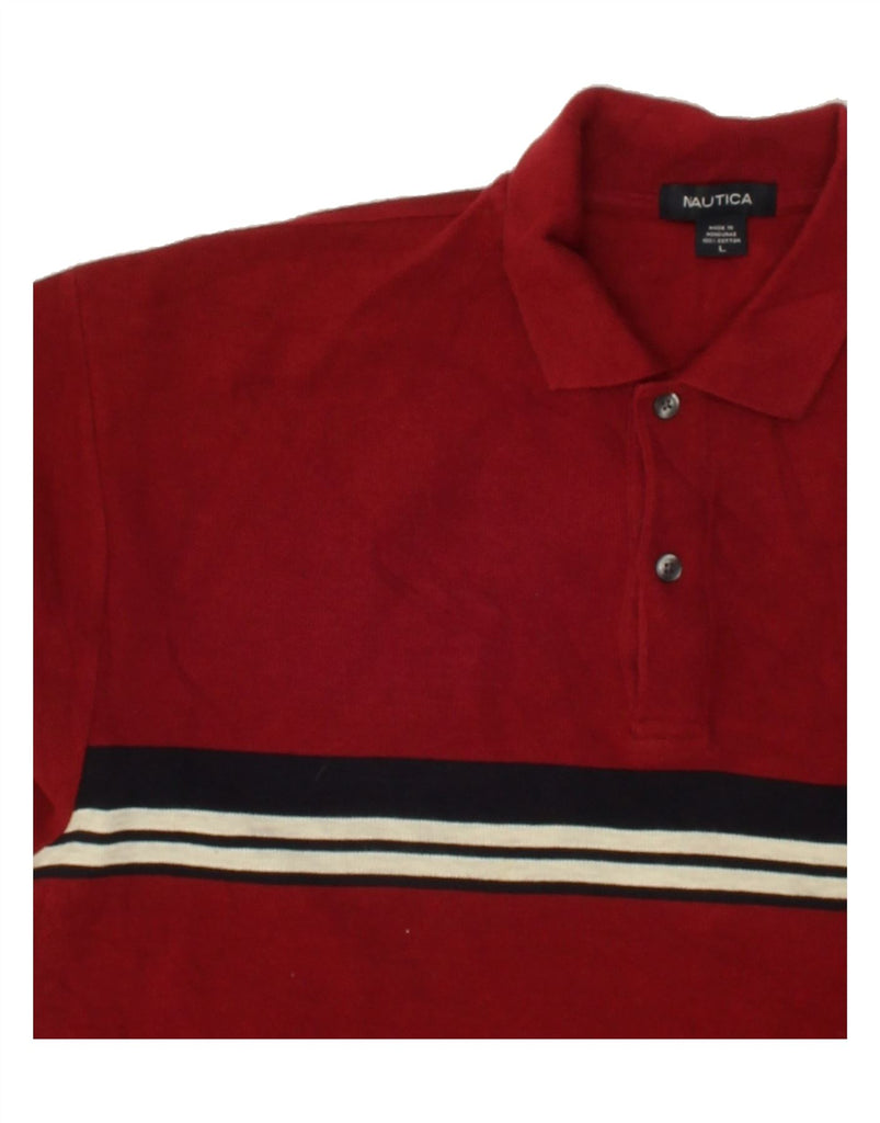 NAUTICA Mens Polo Shirt Large Red Striped Cotton | Vintage Nautica | Thrift | Second-Hand Nautica | Used Clothing | Messina Hembry 