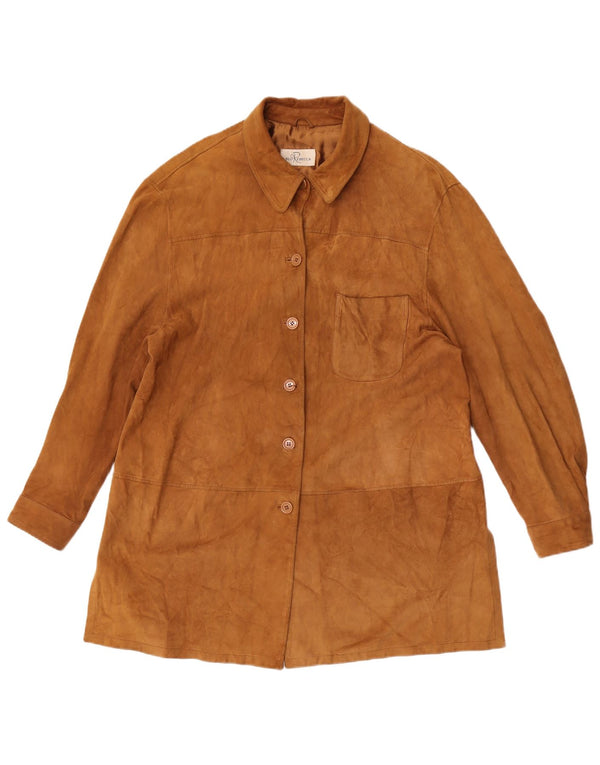 Vintage Womens Suede Shirt Dress UK 18 XL Brown Leather