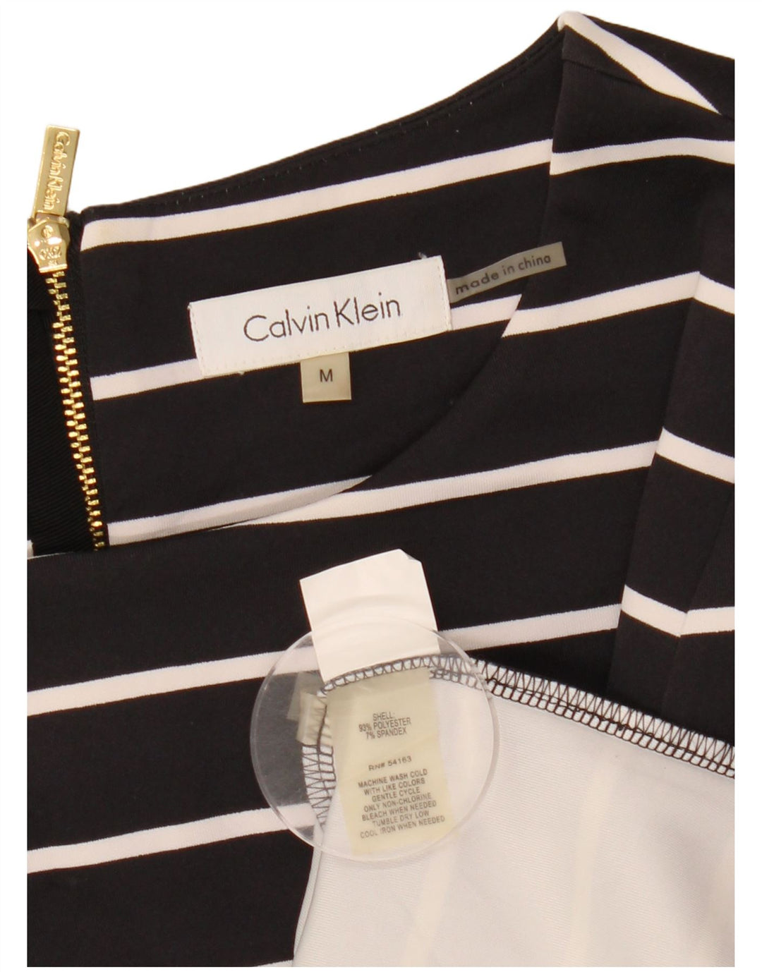 CALVIN KLEIN Womens Top 3/4 Sleeve UK 14 Medium Black Striped Polyester