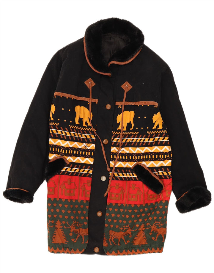 New Fast Womens Overcoat UK 16 Large Black Fair Isle
