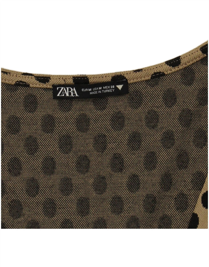 Zara Womens A-Line Dress UK 12 Medium Beige Polka Dot