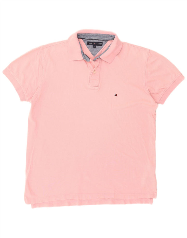 TOMMY HILFIGER Mens Polo Shirt Medium Pink Cotton