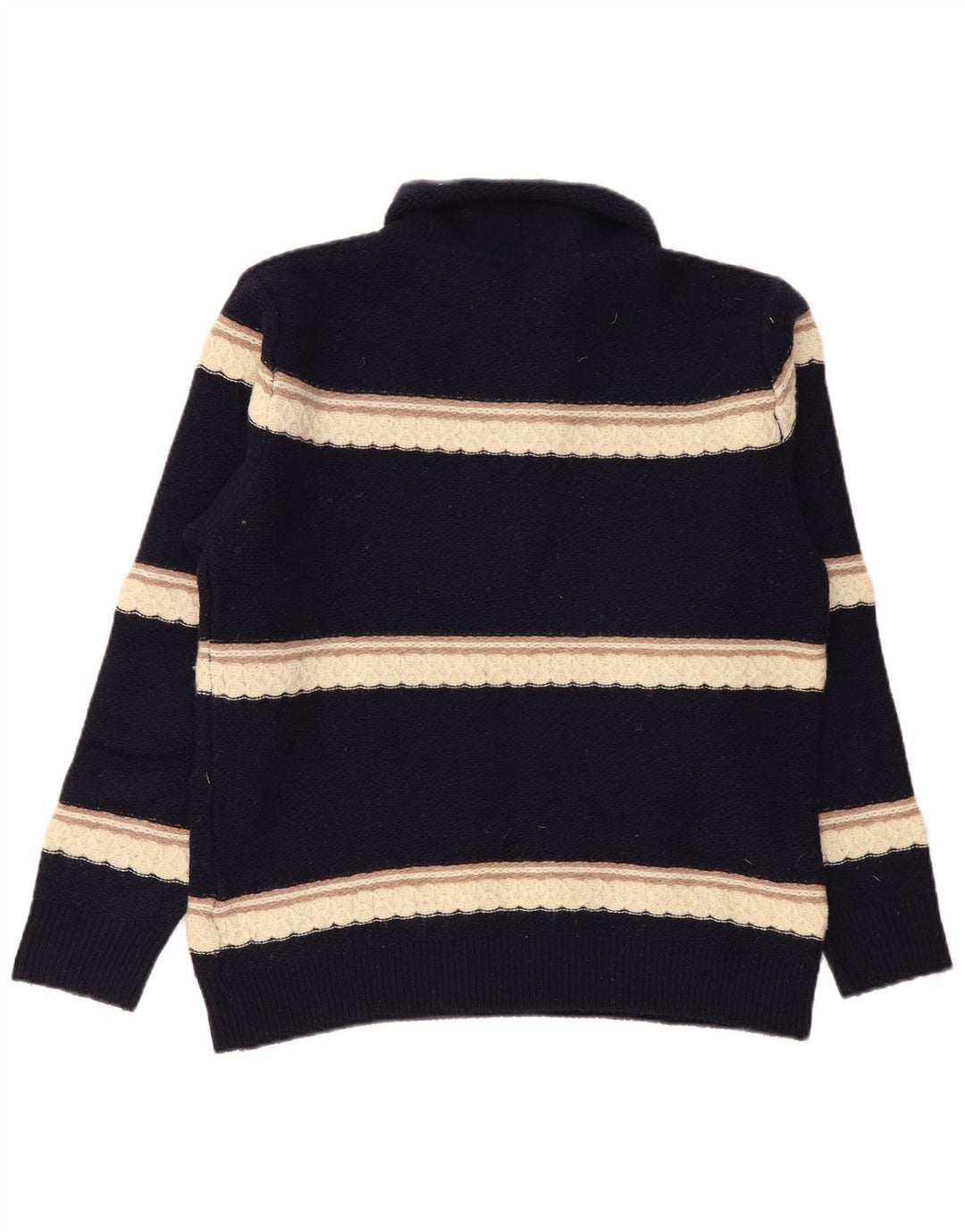 Kappa Mens Button Neck Jumper Sweater Medium Navy Blue Striped Lambswool