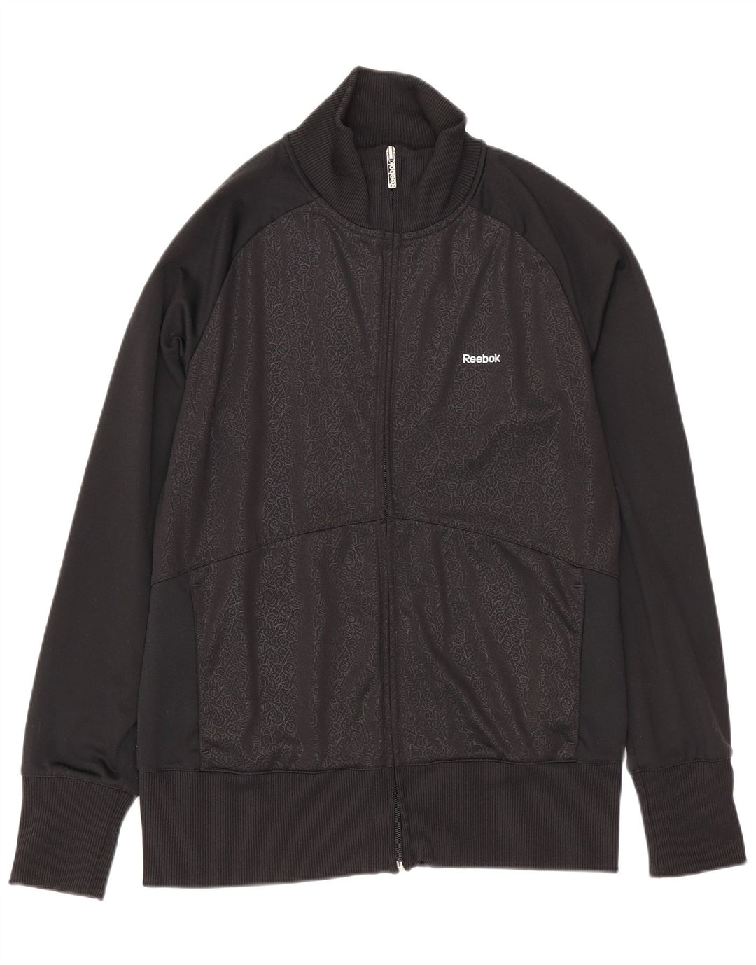 Reebok Womens Graphic Tracksuit Top Jacket UK 14 Large Black