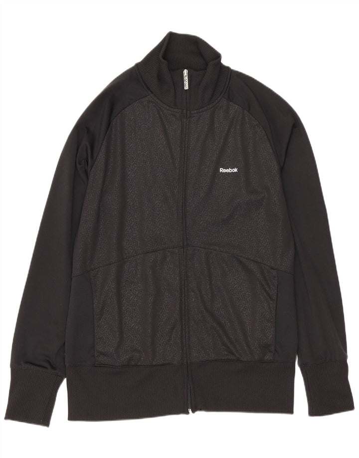 Reebok Womens Graphic Tracksuit Top Jacket UK 14 Large Black