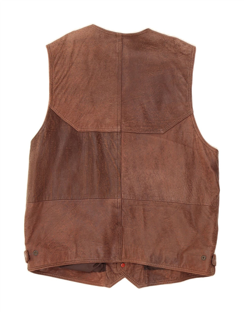 VINTAGE Mens Leather Gilet UK 40 Large Brown Leather Vintage Vintage and Second-Hand Vintage from Messina Hembry 