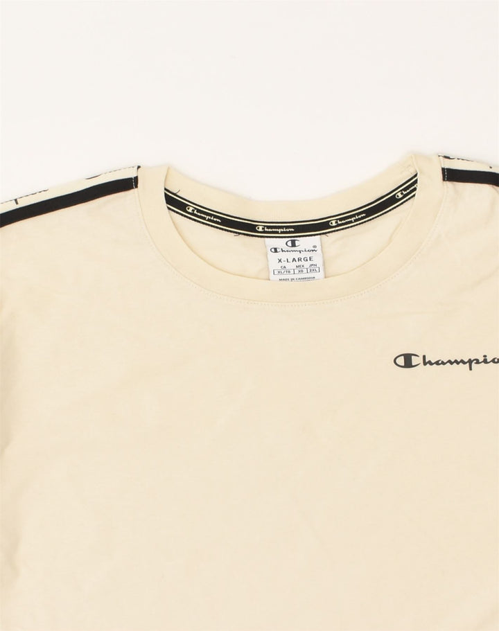 CHAMPION Womens Crop Graphic T-Shirt Top UK 18 XL Beige Cotton | Vintage Champion | Thrift | Second-Hand Champion | Used Clothing | Messina Hembry 